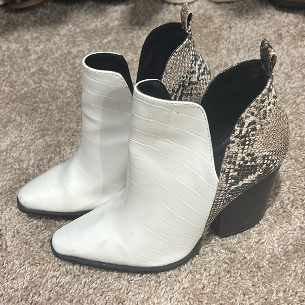 White and snake print boots